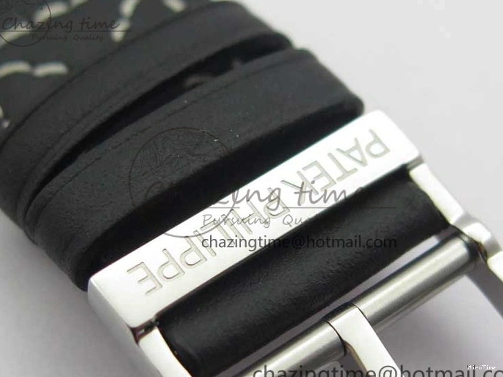 MIROTIME 0418 Practical Calatrava 5524 Pilot Travel Time SS GRF Blue Dial on Black Leather Strap A324 V 7107